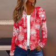 thumbnail image 2 of Women's Fashion Christmas Print Casual Zip-Up Long-Sleeve Hooded Jacket, for Outdoor Activities and Daily Use,Watermelon Red,2XL, 2 of 6