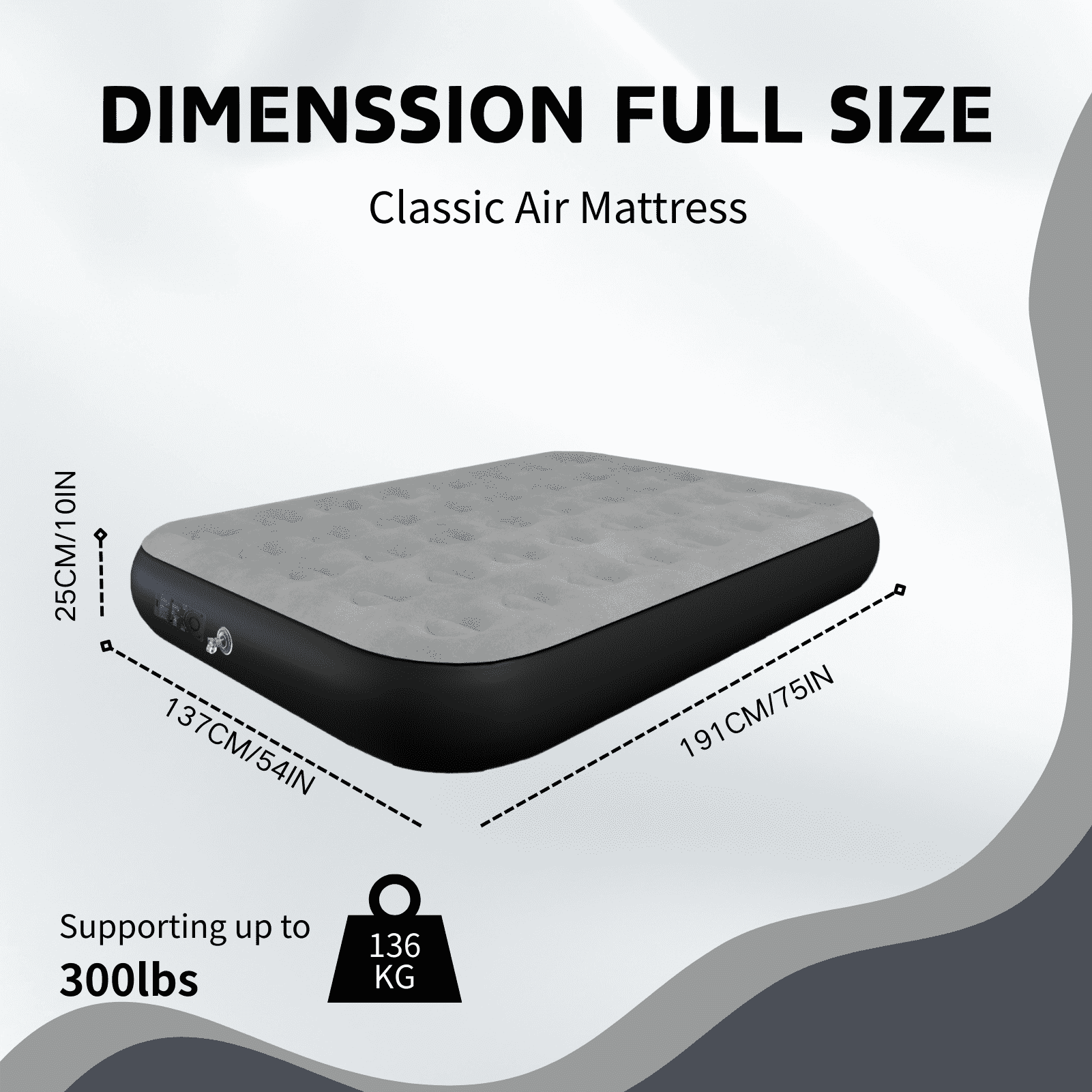 Full 10" Top Flocking Air Mattress with Built-in Pump Raised Comfort,Fast Inflation/Deflation Foldable Portable Air Bed with Storage Bag for Home,Camping,Guests Grey