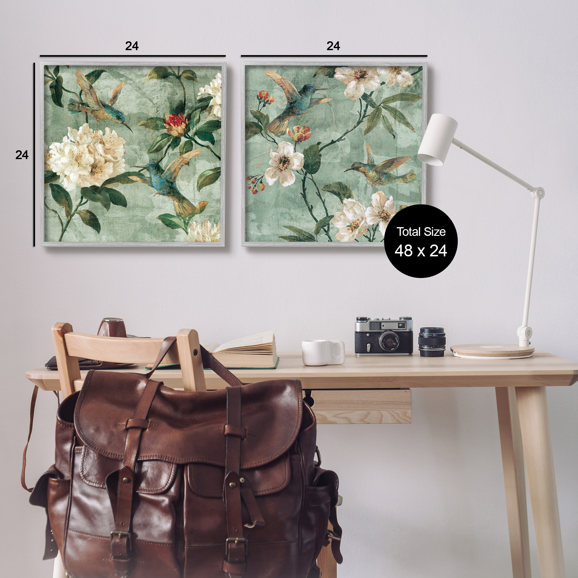 Stupell Industries Hummingbirds & Florals Botanical & Floral Painting Gray Framed Art Print Wall Art, 24 x 24