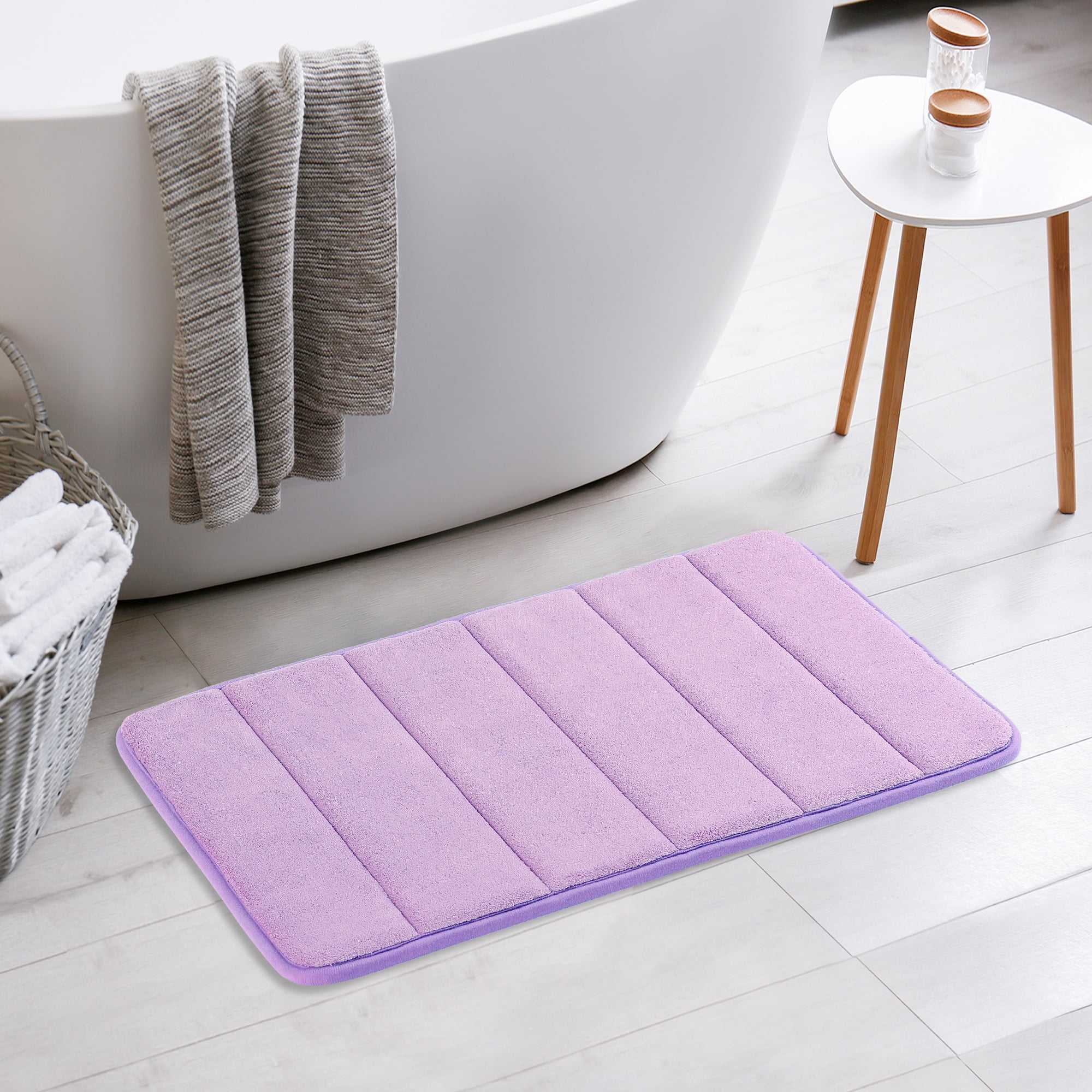 Unique Bargains 2 Pcs Soft Thick Absorbent Quick Dry Bathroom Bath Rugs Non Slip Purple 16" x 24"