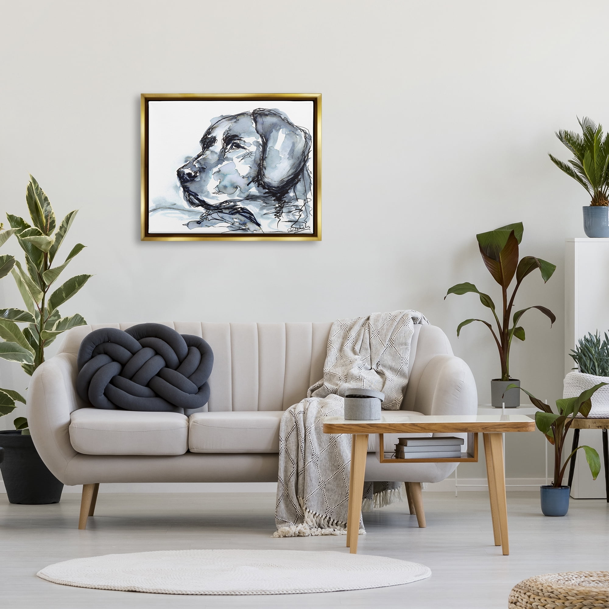 Stupell Industries Dog Watercolor Portrait Animals & Insects Painting Gold Floater Framed Art Print Wall Art, 31 x 25