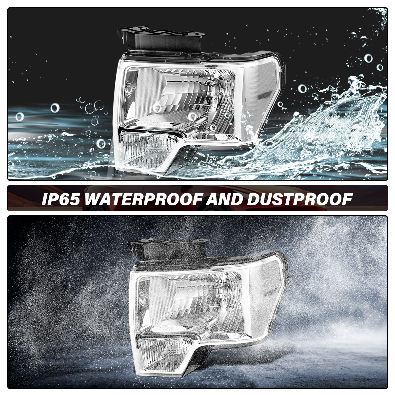 BRYGHT-Chrome Clear Headlights Assembly Headlamps Pair For 2009-2014 Ford F150 F-150