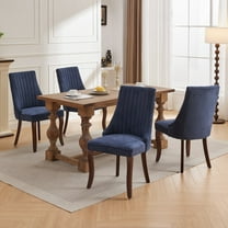 GOMYHOME Blue Linen Dining Chairs, Set of 2 Upholstered High Back Accent Chairs with Solid Wood Legs