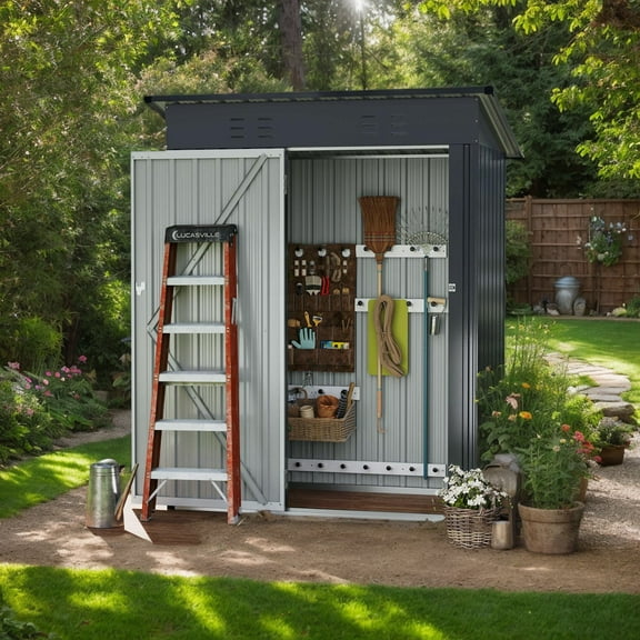 Resenkos Storage Garden Shed,Garden Sheds,5 x 3 Feet Outdoor Storage Shed with Sloped Roof and Lockable Door-Gray