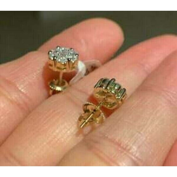 2Ct Round Cut flower cluster Simulated Diamonds Stud Earrings for Women's 14K Yellow Gold Finish Silver