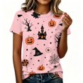 thumbnail image 6 of Halloween Tops for Women Short Sleeve Crewneck Witch Print T Shirts Funny Halloween Costume Party Top, 6 of 7