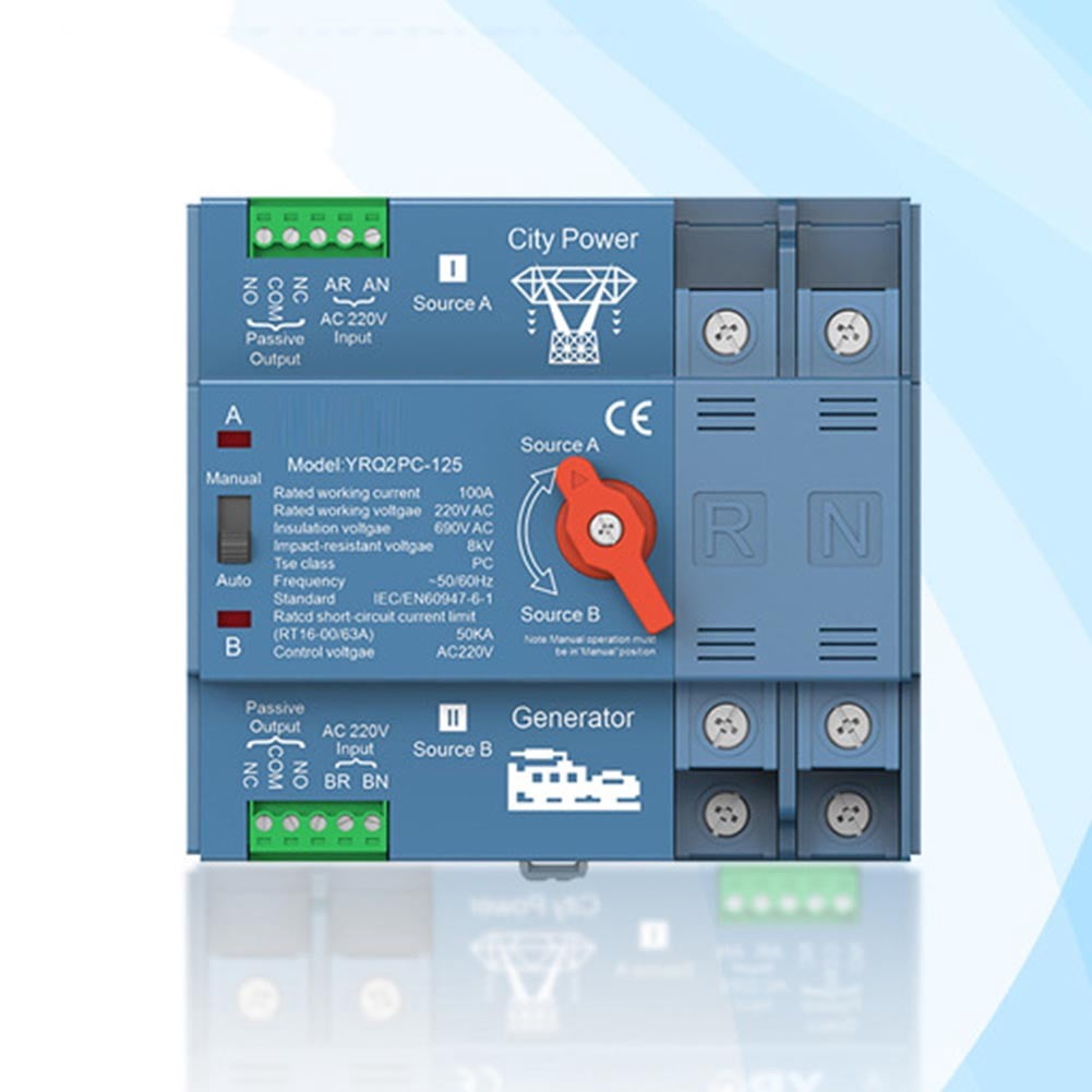CAIJIEXI Dual Power Automatic Transfer Switch 2P 63-100A 220V Power Circuit Breaker 2P 63A