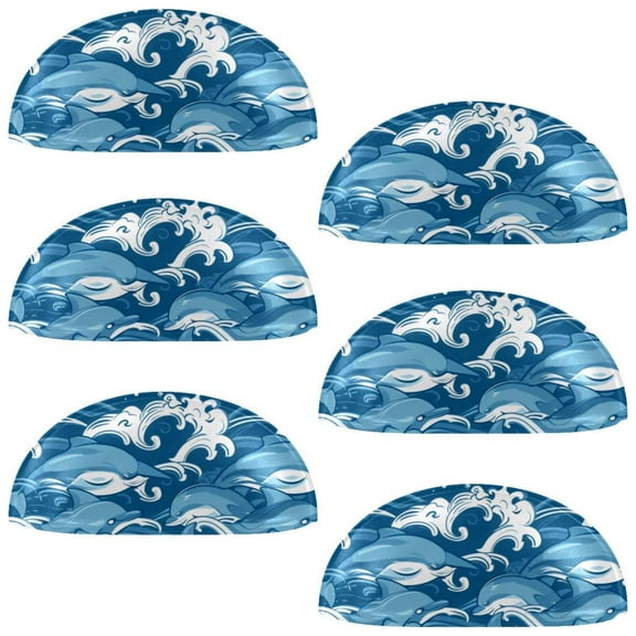 PhooArto 6 Pcs Cup Drawer Pulls, Blue Wave Cute Dolphin Pattern Shell Shape Handles Cabinet Knobs for Dresser Cupboard Closet Wardrobe with Screws
