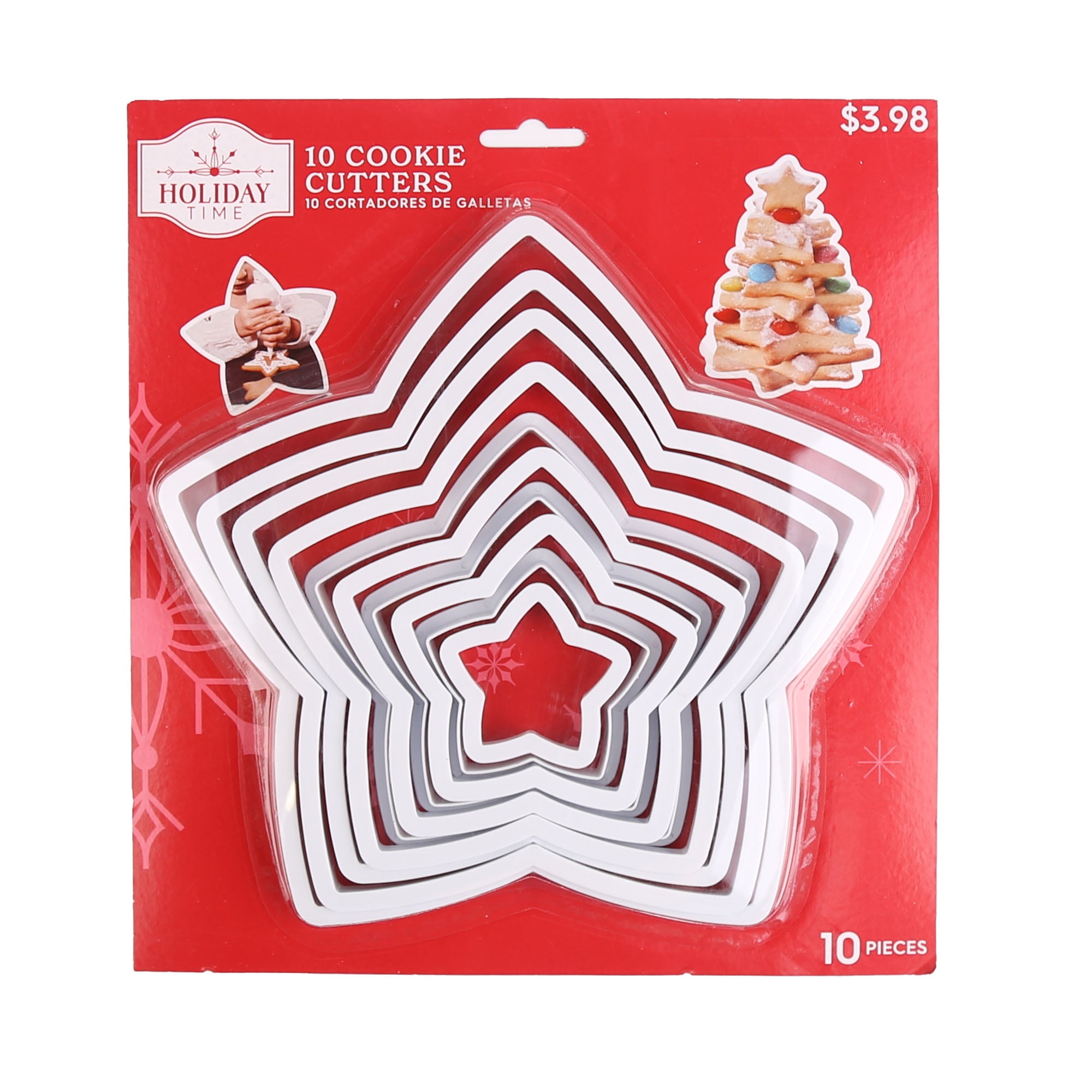 Holiday Time Christmas 10pk Plastic White Star Shape Cookie Cutter Set