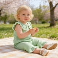 thumbnail image 5 of Gbsyewxs Outfit Set For Girls 2 Piece Crew Neck Sleeveless Plaid Print Tops And Pants Set Comfortable Summer Kids Clothes Size 4-5 Years Green, 5 of 7
