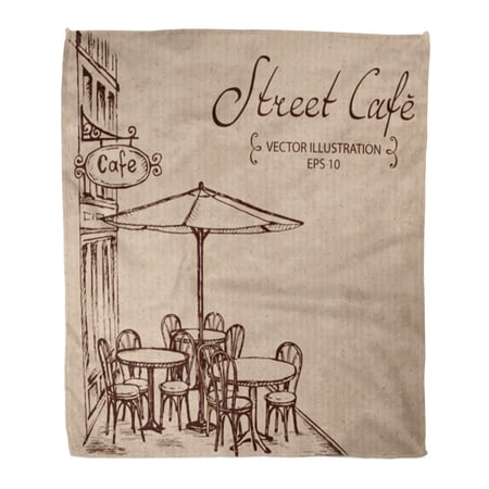 SIDONKU Flannel Throw Blanket Table Brown Coffee French Street Cafe Sketch Bistro Hand Soft for Bed Sofa and Couch 50x60 Inches