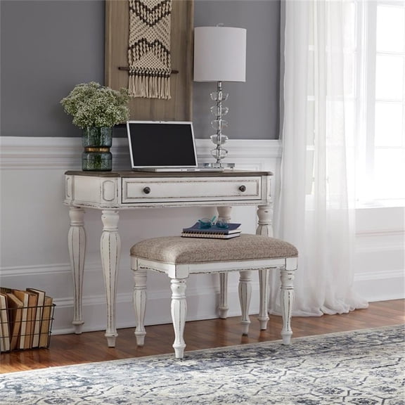 Pemberley Row Poplar Antique White Accent Desk Rectangular 36"x18"x30" Unassembled