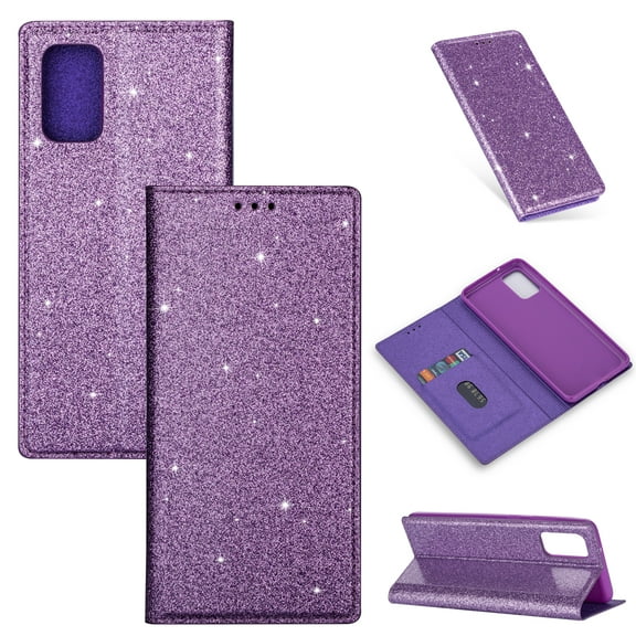 Galaxy A51 Case (5G Version), Allytech PU Leather Slim Fit Glitter Bling Design Shock-Absorbing Defender TPU Inner Back Cover Flip Cards Slots Wallet Case for Samsung Galaxy A51 5G, Purple