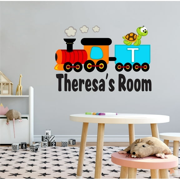 ALPHABET - Vinyl Wall Art Tortoise Turtle Multicolored Train Home Living Room Decoration Personalized Name Design Removable Wall Decal - Kids Bedroom Letter T Alphabet Wall Décor Sticker 10" x 7"