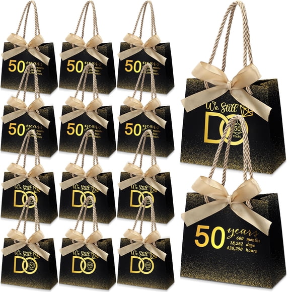 Bolsas de regalo para fiestas del 50 aniversario de Spakon, 25 unidades, color negro y dorado