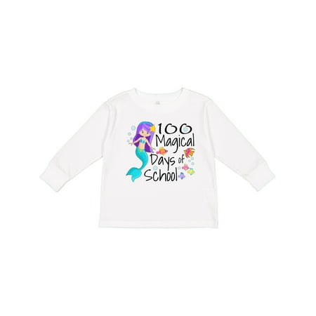 

Inktastic 100 Magical Days of School with Blue Mermaid and Fish Gift Toddler Boy or Toddler Girl Long Sleeve T-Shirt