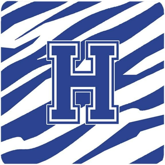 Set of 4 Monogram - Tiger Stripe Blue and White Foam Coasters Initial Letter H