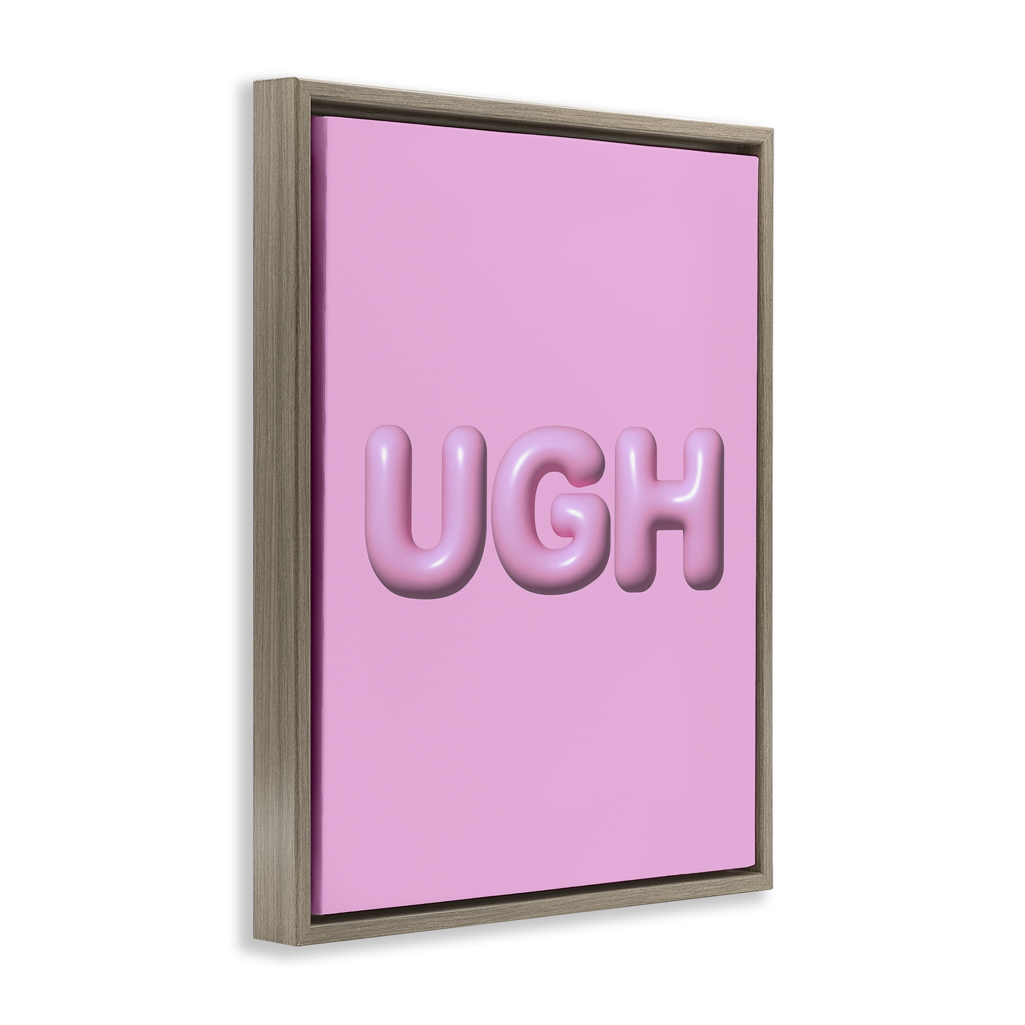 Stupell Industries Pink Ugh Balloon Letters Text & Numbers Painting Brown Floater Framed Canvas Art Print Wall Art, 17 x 21