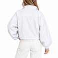 thumbnail image 4 of Women's Cropped Jackets Lightweight Windbreaker Mock Neck Jackets Snap Button Long Sleeve Casual Fall Winter Outerwear Coat,White,2XL, 4 of 5