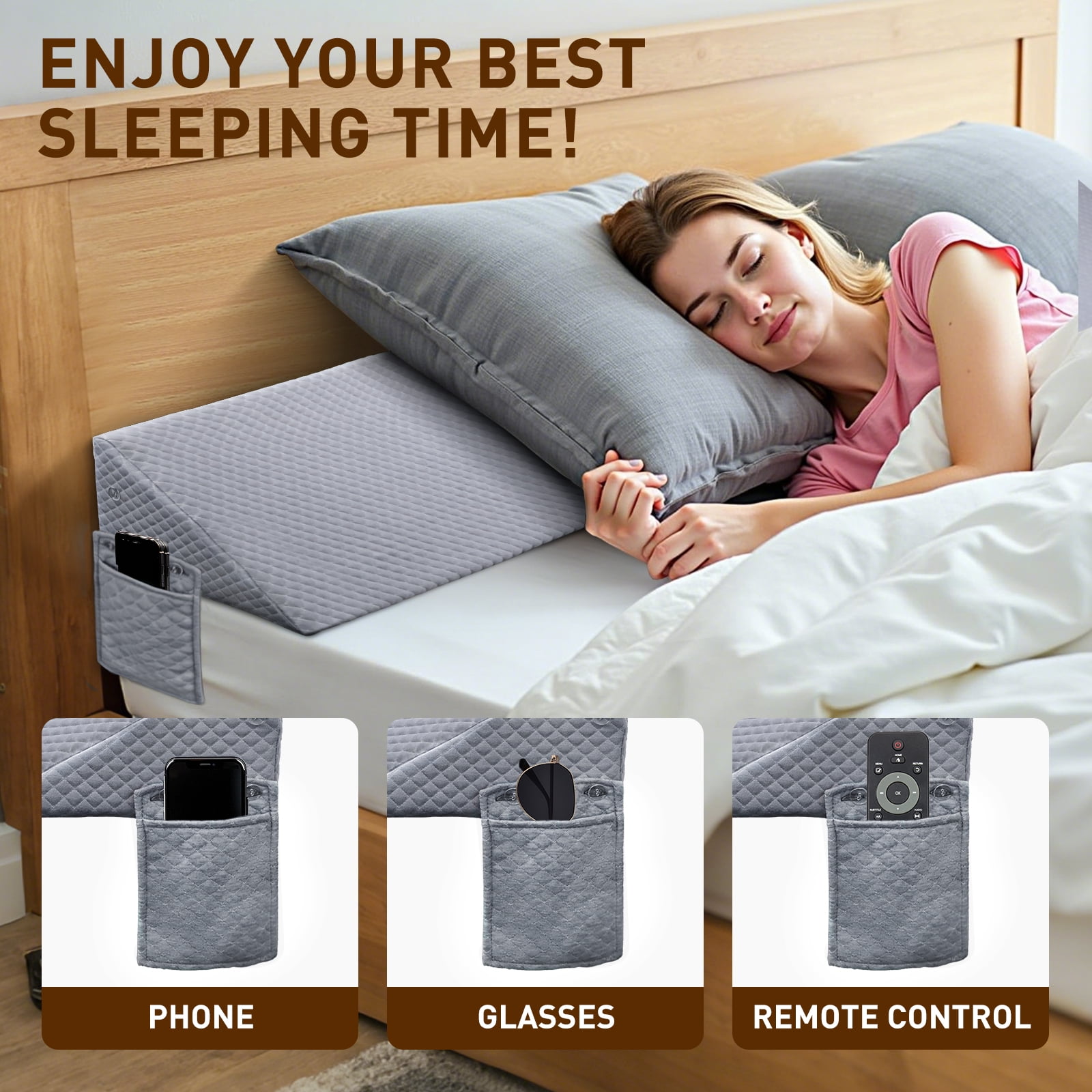 Queen Size Bed Wedge Pillow - Adjustable Gap Filler (0-8") for Headboard & Mattress or Wall - White Back Support & Sleeping Pillow