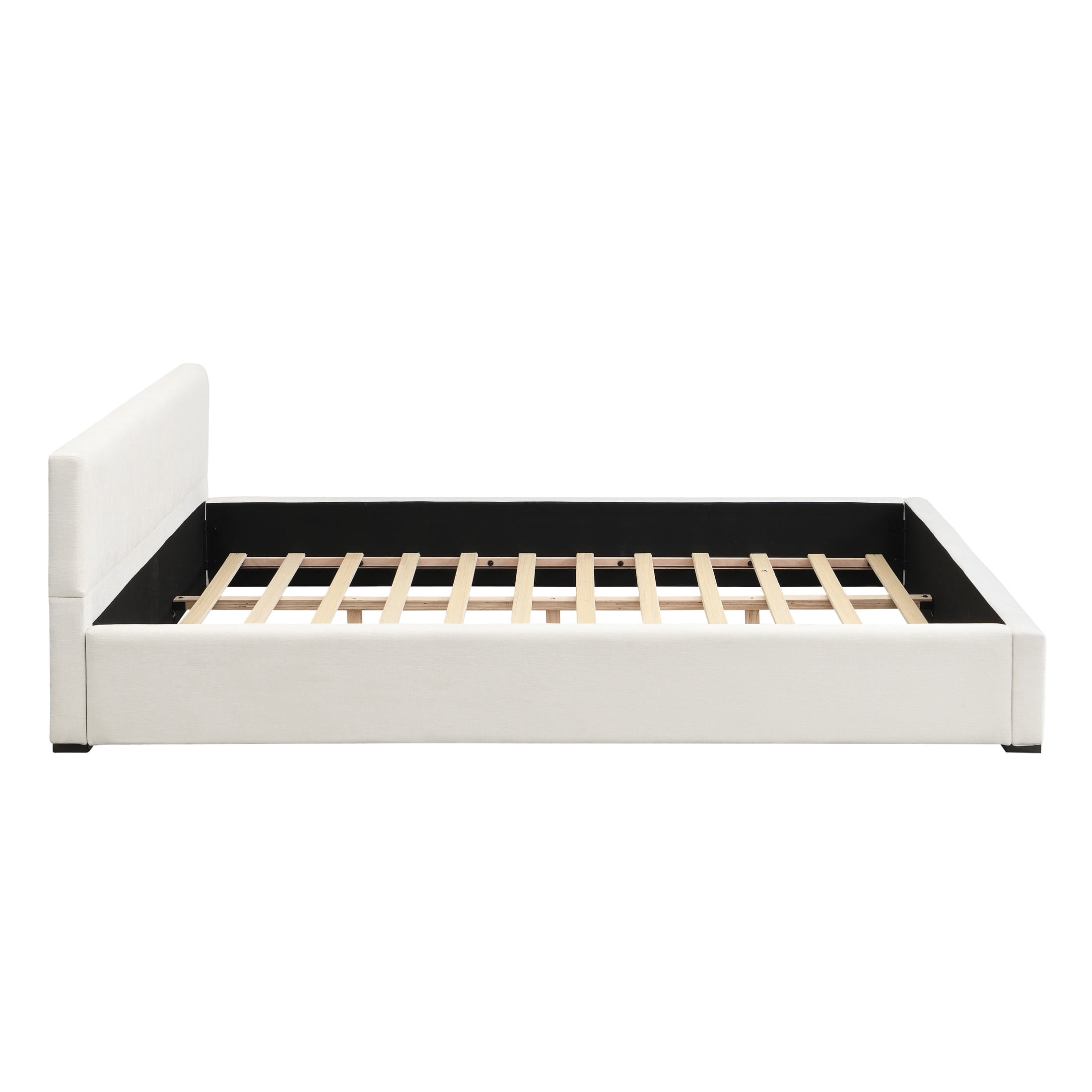 Christopher Knight Home King Size Upholstered Platform Bed with Headboard, Solid Wood Frame, Beige