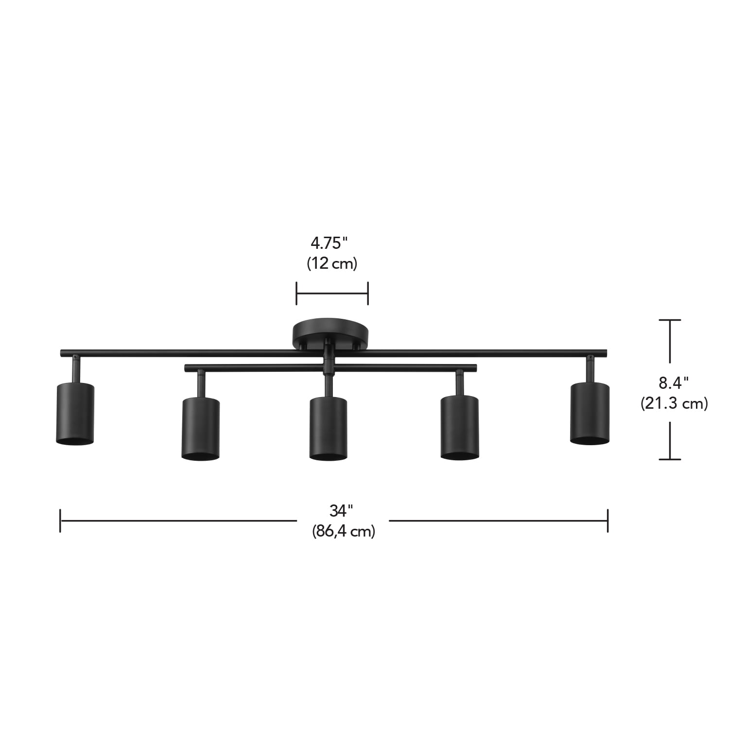 Globe Electric Modern Industrial 34" 5-Light Matte Black Track Light Swivel Bar Pivoting Shades