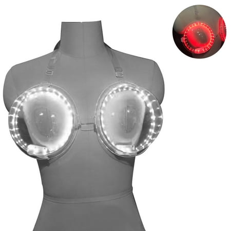 

XIDS LED Luminous Bra Sexy Large Cup Food Grade Leakproof Interactive Atmosphere Props PVC Colorful Nightclub Bar Performance Feeding Cocktail Brassiere for Party