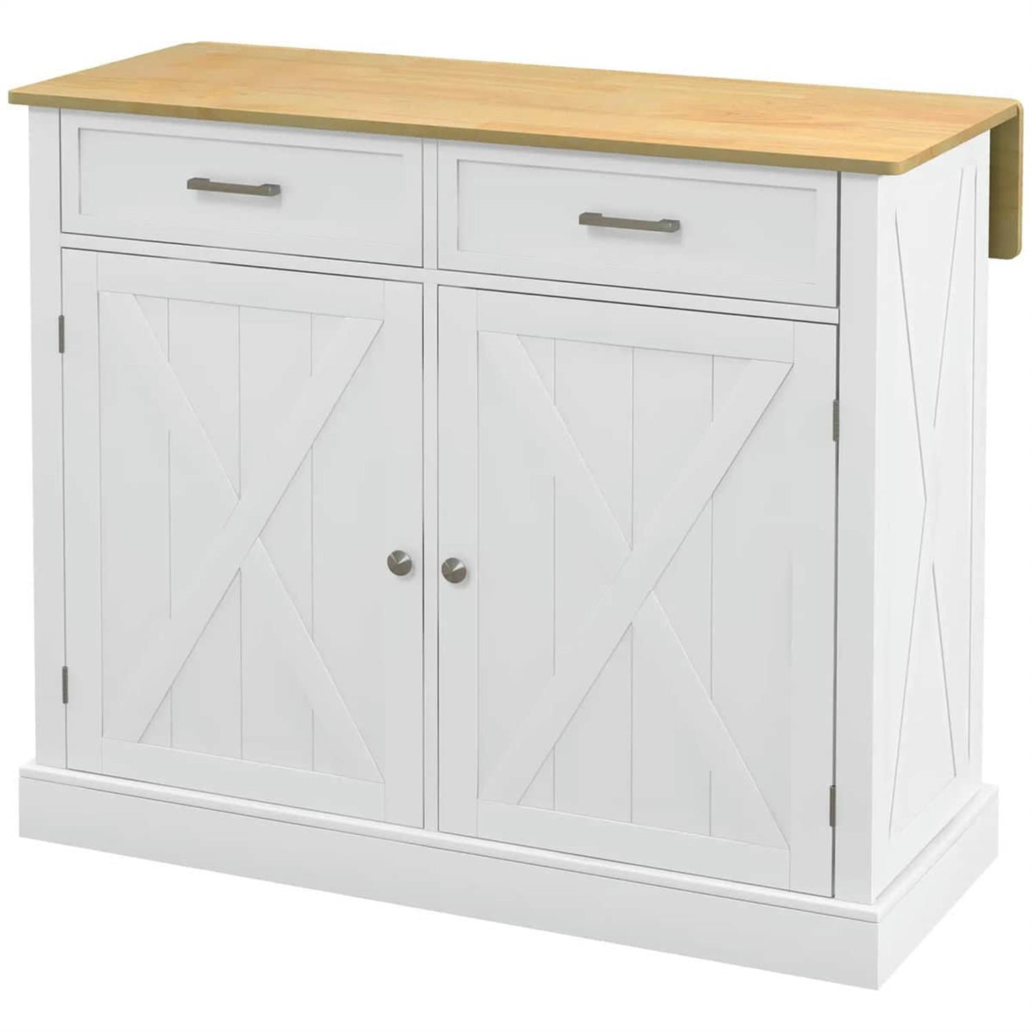 Demi Bonn 41" Rolling Kitchen Island with Drop Leaf, 2 Drawers, Wood Breakfast Bar, Adjustable Shelves for Dining Room Addition, White