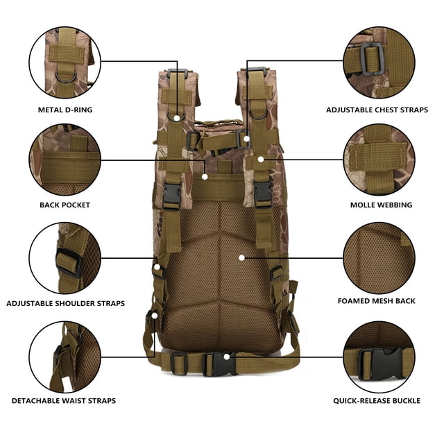 Mochila al aire libre Montaña Senderismo Mochila Camuflaje Gran capacidad Multi bolsillos