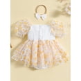 thumbnail image 3 of Bagilaanoe Newborn Baby Girl Rompers Dress Daisy Print Short Sleeve Bodysuit + Headband 3M 6M 12M 18M 24M Infant A-line Princess Dresses, 3 of 8