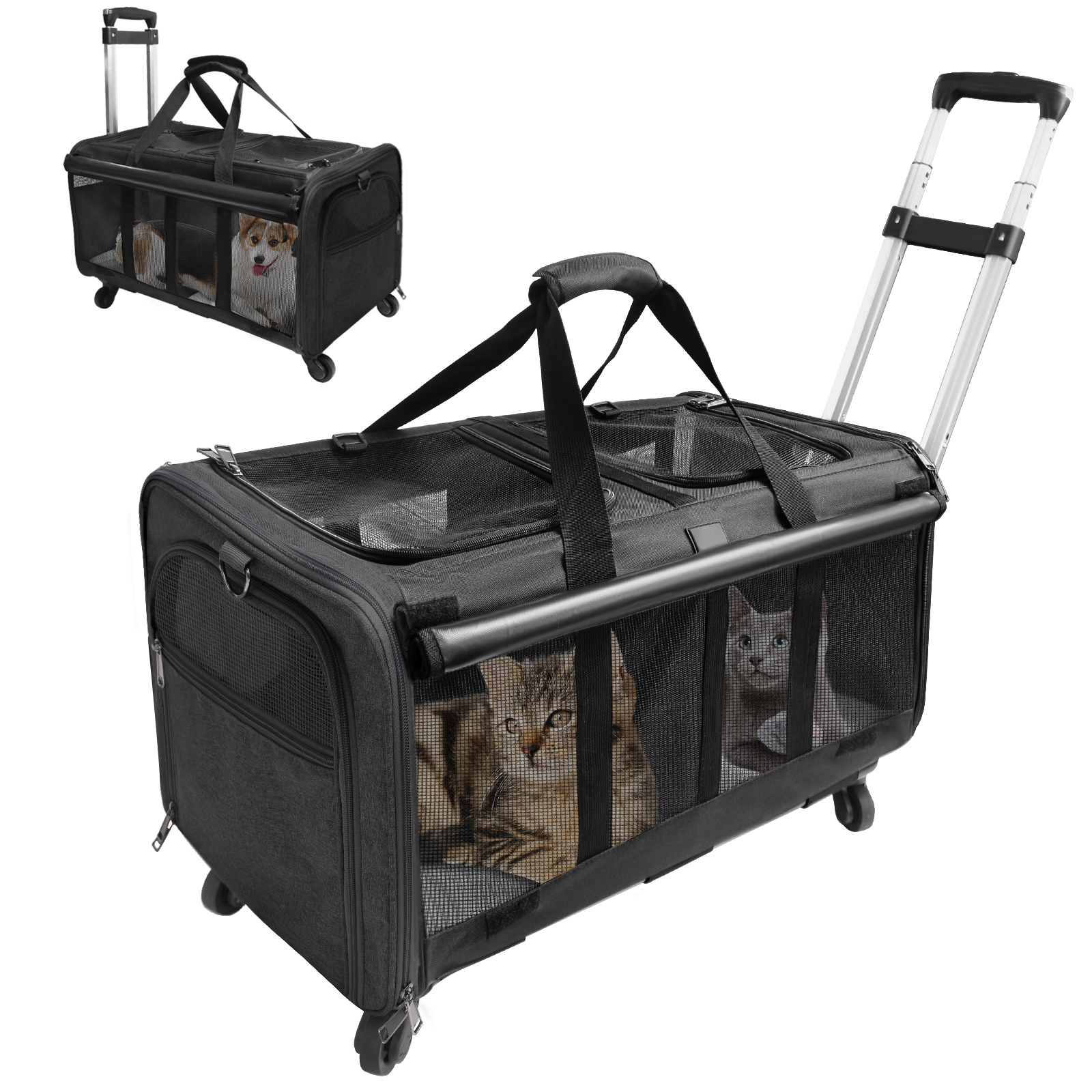 ELEGX Double-Compartment Pet Rolling Carrier with Wheels photo 1