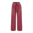 thumbnail image 3 of Flmaly vacation outfits for women High Waistband Women's Linen Wide Leg Pants Casual Loose High Waist Beach Haren Pants Pockets Vacation Outfits, 3 of 6
