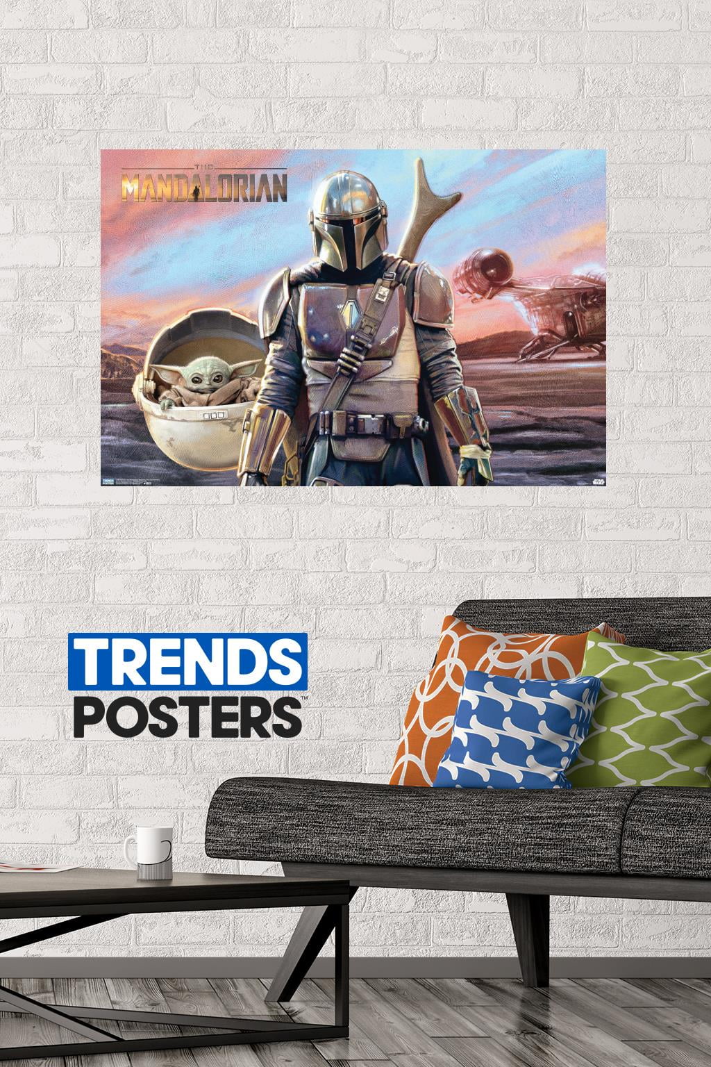 Star Wars: The Mandalorian - Mando And The Child With Ship Wall Poster, 22.375" x 34"