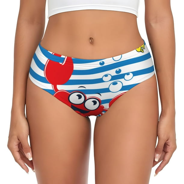 Fotbe Red Funny Crab on Blue Stripe Calzones Estampados para Mujer – Ropa Interior de Algodón, Cómoda, Suave y Elástica-Medium