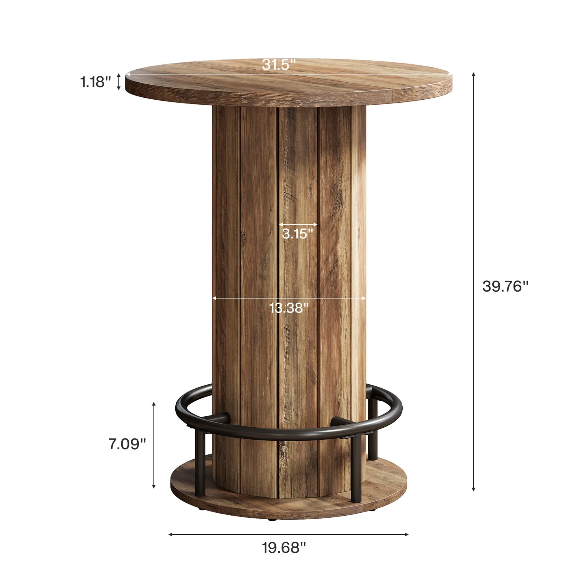 MAYEERTY Industrial-Farmhouse Bar Height Round Bistro Table, Wooden Pub Table with Footrest for Home Kitchen Cafe Apartment