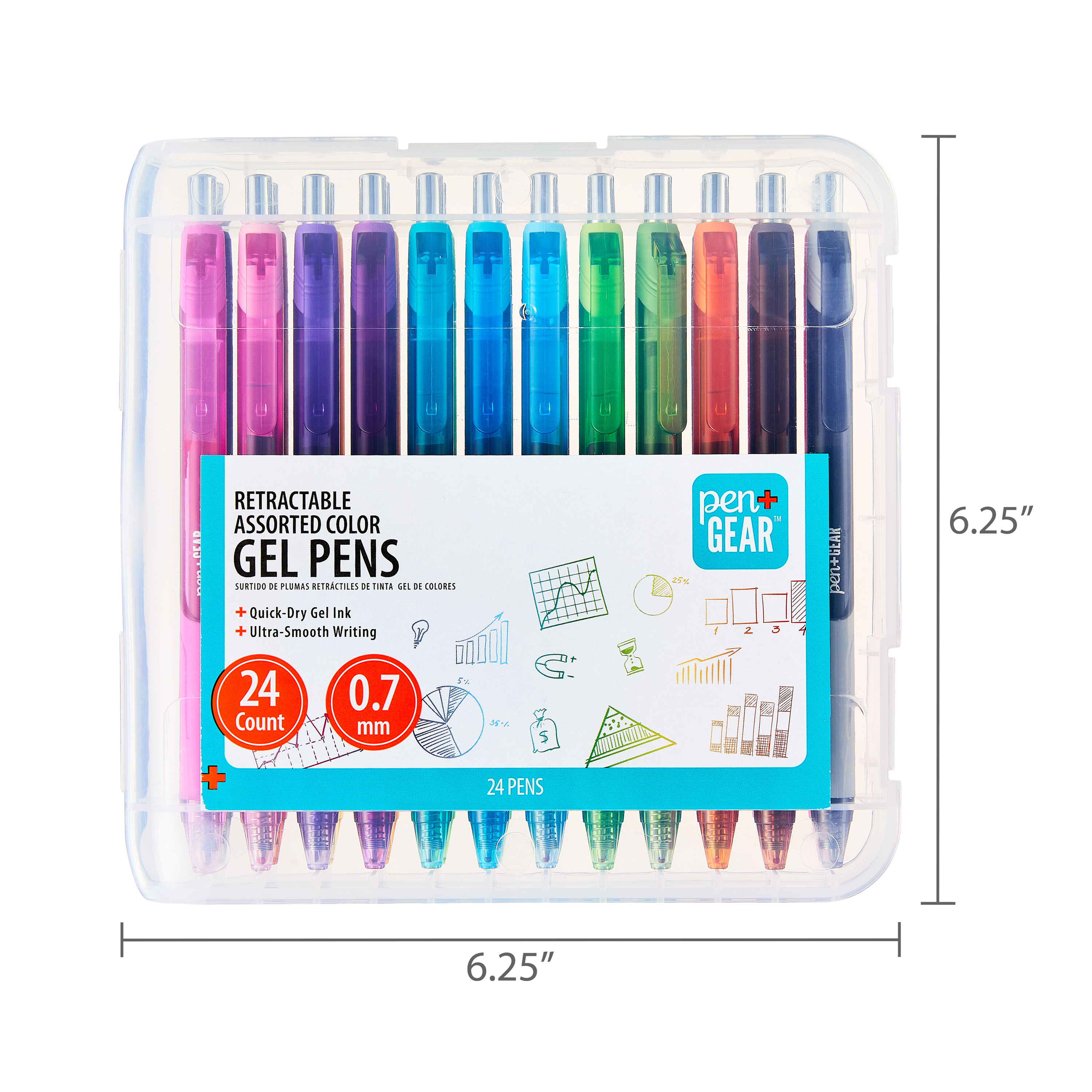 Plumas de gel retráctiles Pen+Gear, punta media, 0.7mm, tinta surtida, 24 piezas 6