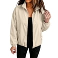 thumbnail image 4 of Women's Long-sleeved Windbreaker Baeitkot Women's Solid Color Zippered Long-sleeved Windbreaker with Pockets Beige L, 4 of 6