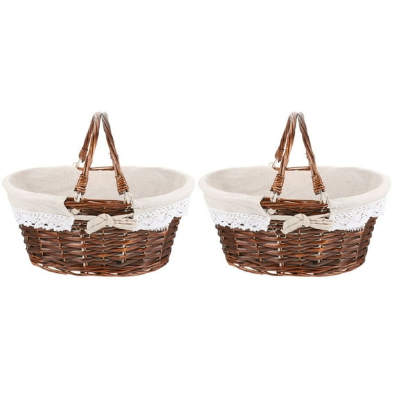 Set of 2 Wicker Basket with Handle Picnic Shopping