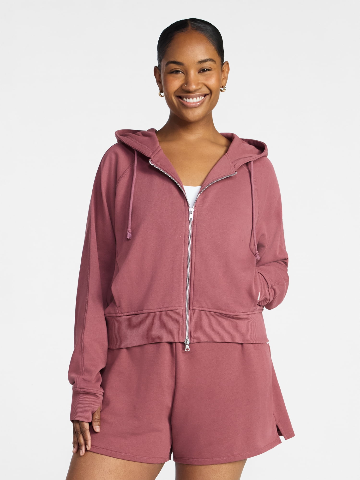 Athletic Works Women's Mineral Wash French Terry Cropped Zip Hoodie, Size XS-XXXL