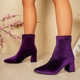thumbnail image 6 of HAPIMO Women Ankle Boots Pointed Toe Block Heel Rear Zip Stretch Velvet Upper For Dinner Party And Urban Night Out Sessions Purple 41, 6 of 9