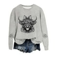 thumbnail image 4 of Womens Jackets Oversized Sweatshirts Winter Cow Printed Drop Shoulder Long Sleeve Hoodless Pullover Crew Neck Hoodies 2025 Fashion Pullover Top Y2K Outfits Light Gray-L, 4 of 4