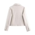 thumbnail image 5 of Women Cropped Bomber Jacket Button Down Varsity Shacket with Pockets Lapel Neck Long Sleeve Full Zip Casual Coat, 5 of 7