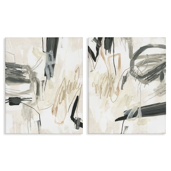 Stupell Industries Abstract Squiggly Beige Lines Abstract Painting Wrapped Canvas Art Print Wall Art, 16 x 20, Set of 2