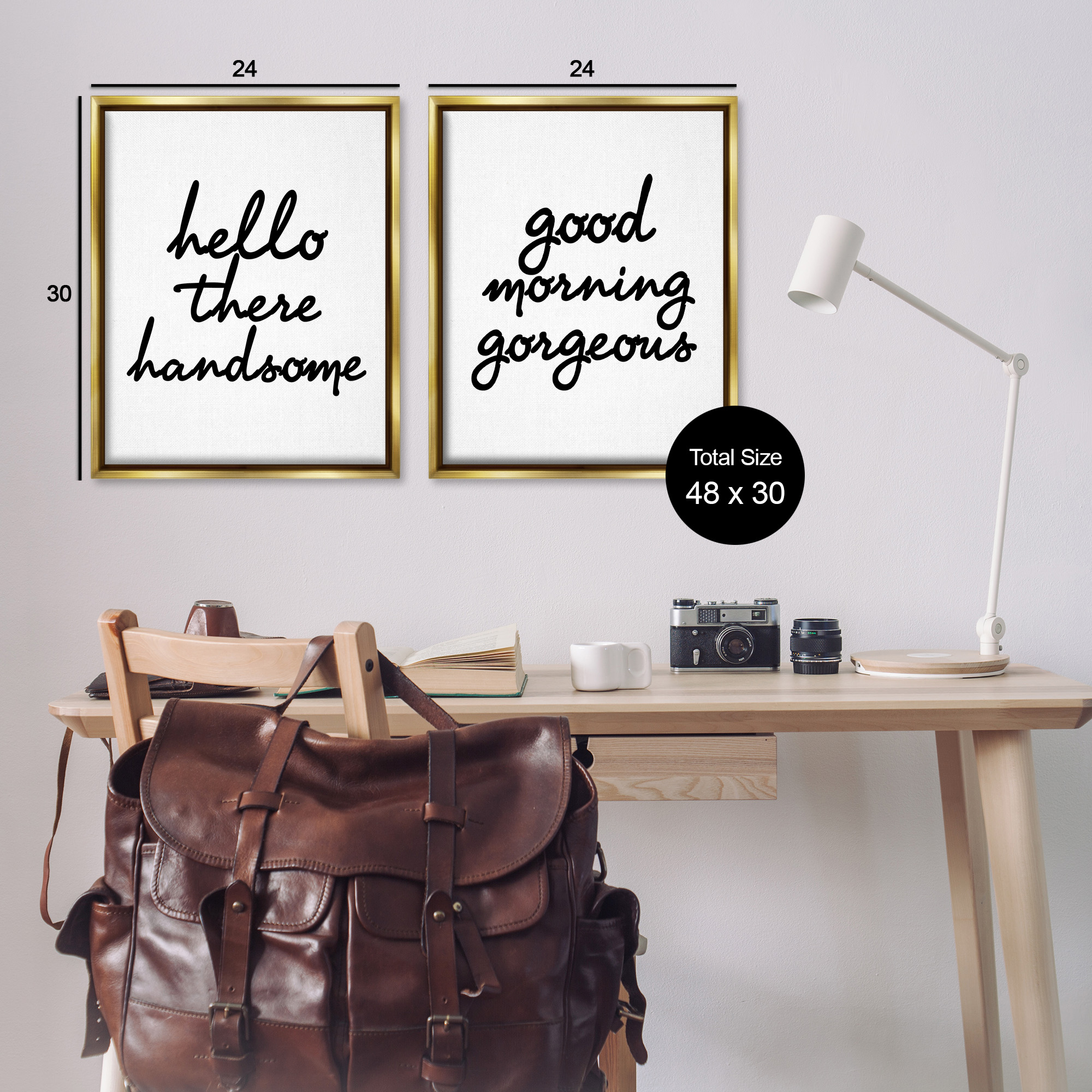 Stupell Industries Handsome & Gorgeous Greetings Inspirational Painting Gold Floater Framed Canvas Art Print Wall Art, 25 x 31, Set of 2