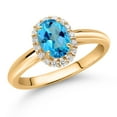 thumbnail image 2 of Gem Stone King 10K Yellow Gold American Blue Mystic Topaz and White Lab Grown Diamond Halo Engagement Ring for Women (1.13 Cttw, Gemstone, Oval 7X5MM, Size 7), 2 of 4