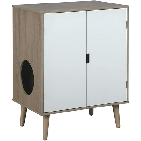 UPC: 0030172094736 | Penn-Plax Cat Walk Furniture: Contemporary Home Cat Litter Hide-Away Cabinet – Grey Wood Grain with White Doors