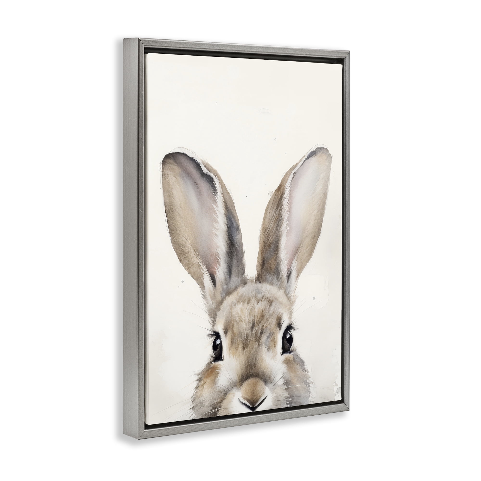 Stupell Industries Peeking Rabbit Eyes Animals & Insects Painting Gray Floater Framed Canvas Art Print Wall Art, 21 x 31