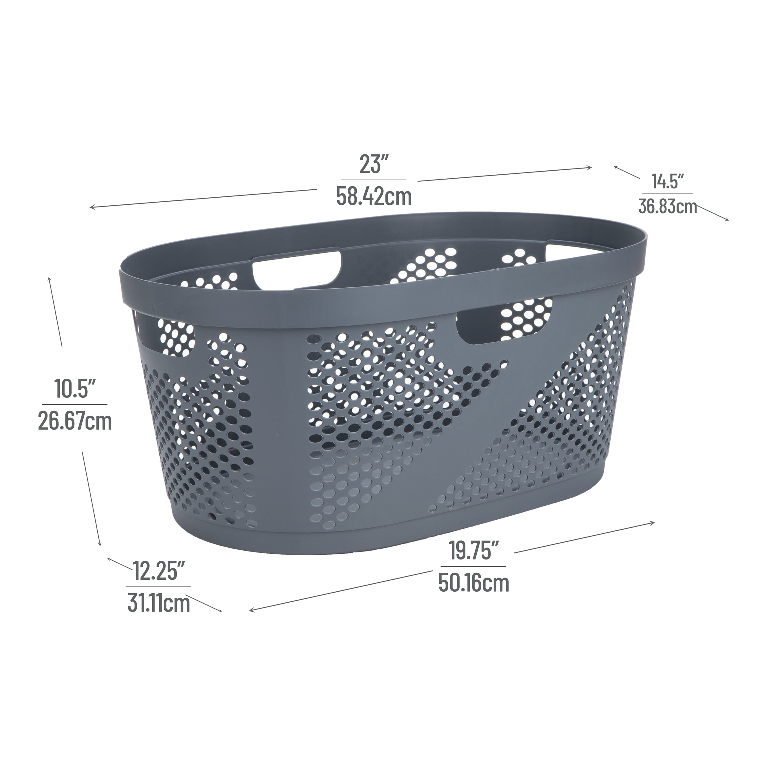 Mind Reader 40L Ventilated Laundry Basket, Lightweight Clothes Hamper with Cutout Handles for Bathrooms and Closets, Plastic, Gray