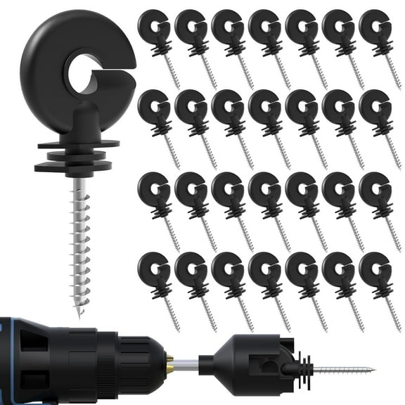30 Pcs Black Electric Fence Insulator Screw-in Insulator Fence Ring Post Wood Post Insulator and 1 Pc Free Insulator Socket Tool (Grid System Accessories for Animal Husbandry Electronic)