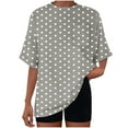 thumbnail image 4 of Womens Tops Short Sleeve Print Pocket Polka Dot Casual Round Neck Blouse Gray,Blouse for Women, 4 of 6